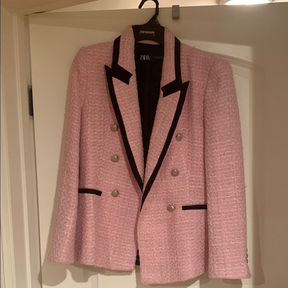 Zara Pink Blazer with Black Trim